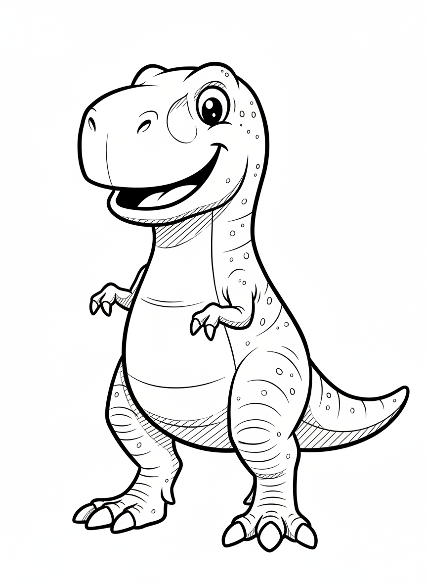 Dexter the Friendly Dinosaur - Black & White Illustration