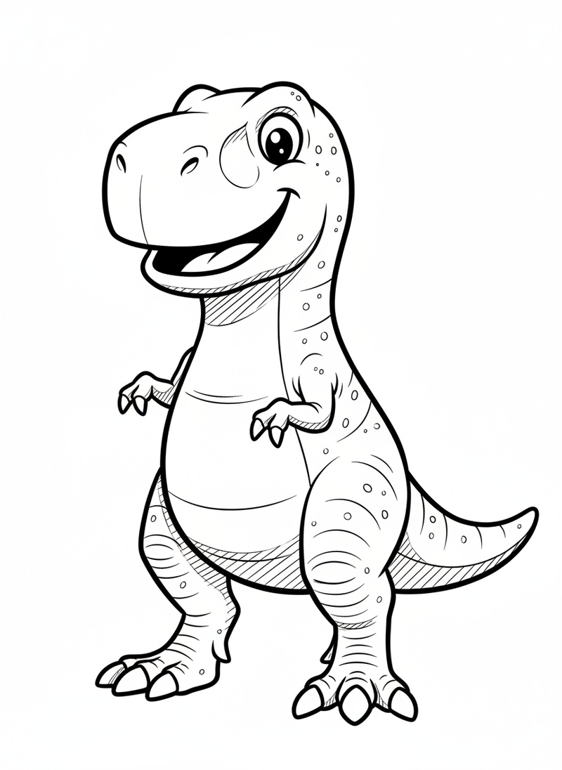 Dexter the Friendly Dinosaur in Classic Coloring Book - Black & White Illustration