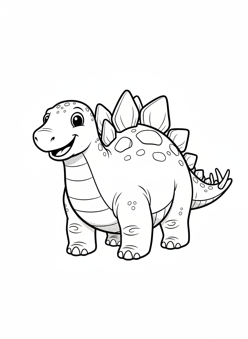 Spike the Stegosaurus - Black & White Illustration