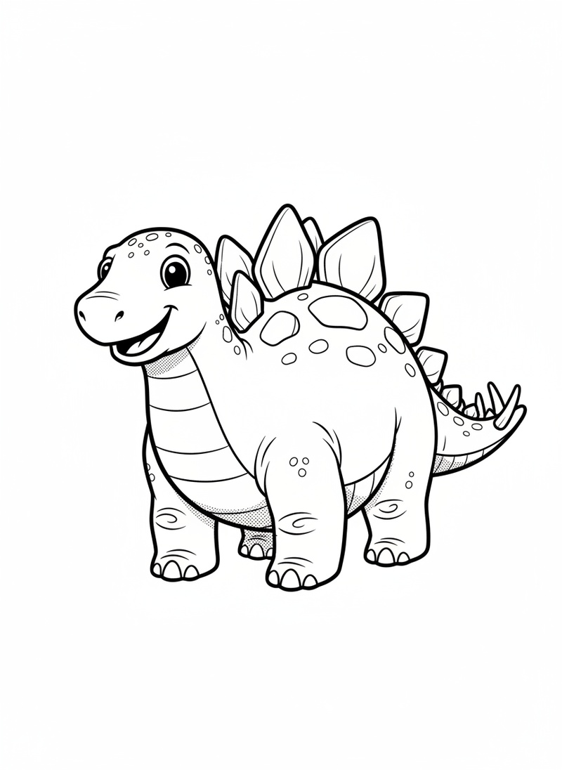 Spike the Stegosaurus in Classic Coloring Book - Black & White Illustration