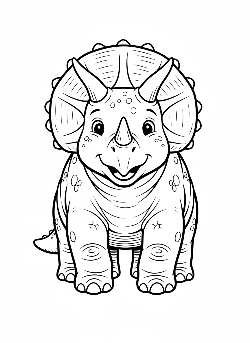 Trixie the Triceratops - Black & White Illustration