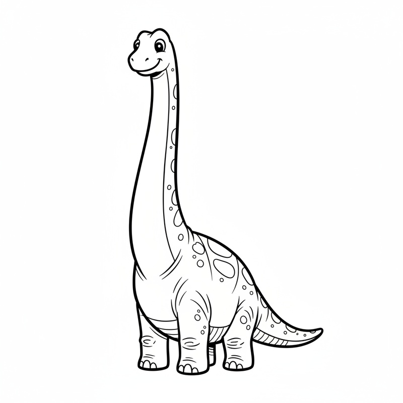 Stretch the Brachiosaurus in Classic Coloring Book - Black & White Illustration
