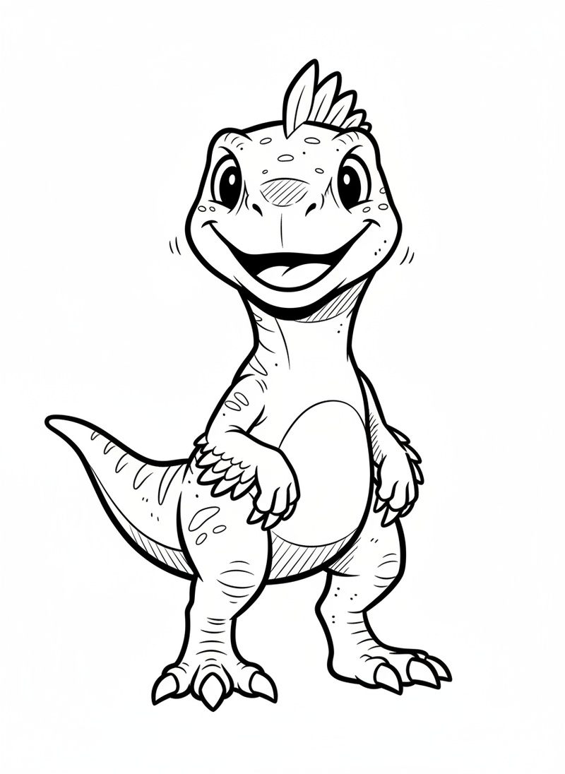 Zippy the Velociraptor in Classic Coloring Book - Black & White Illustration