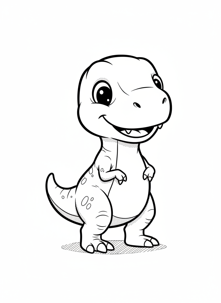 Chomper the Baby T-Rex - Black & White Illustration