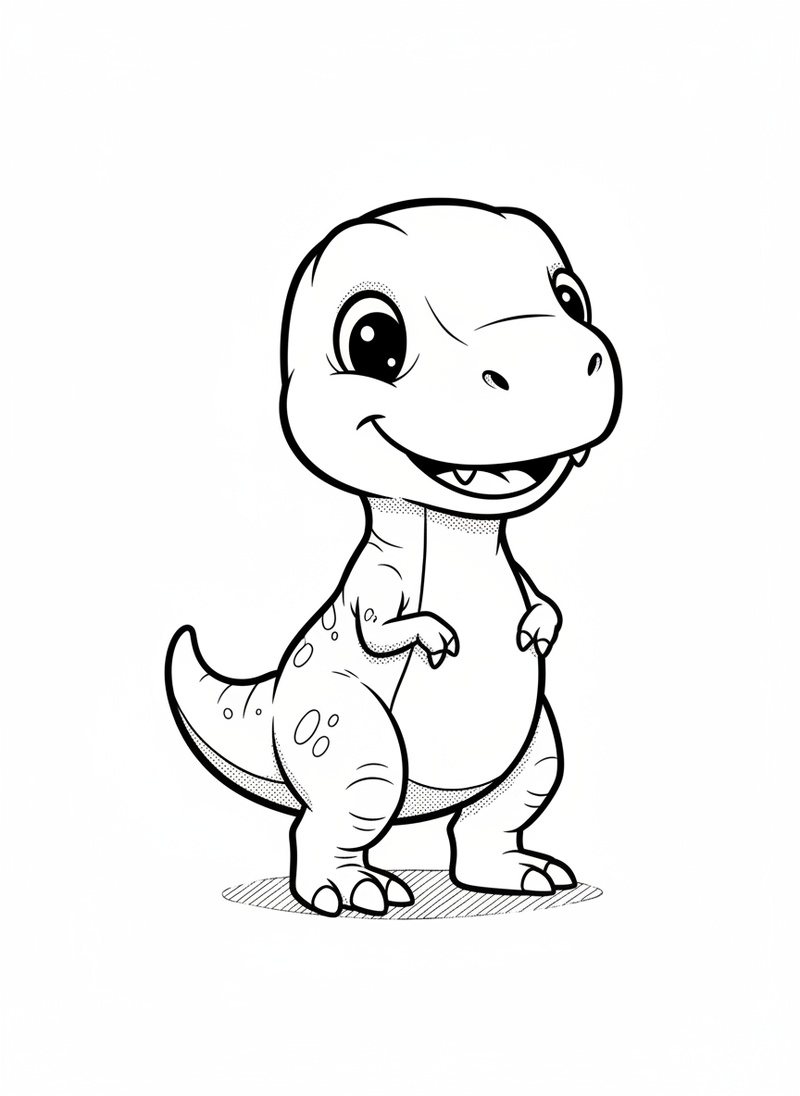 Chomper the Baby T-Rex in Classic Coloring Book - Black & White Illustration