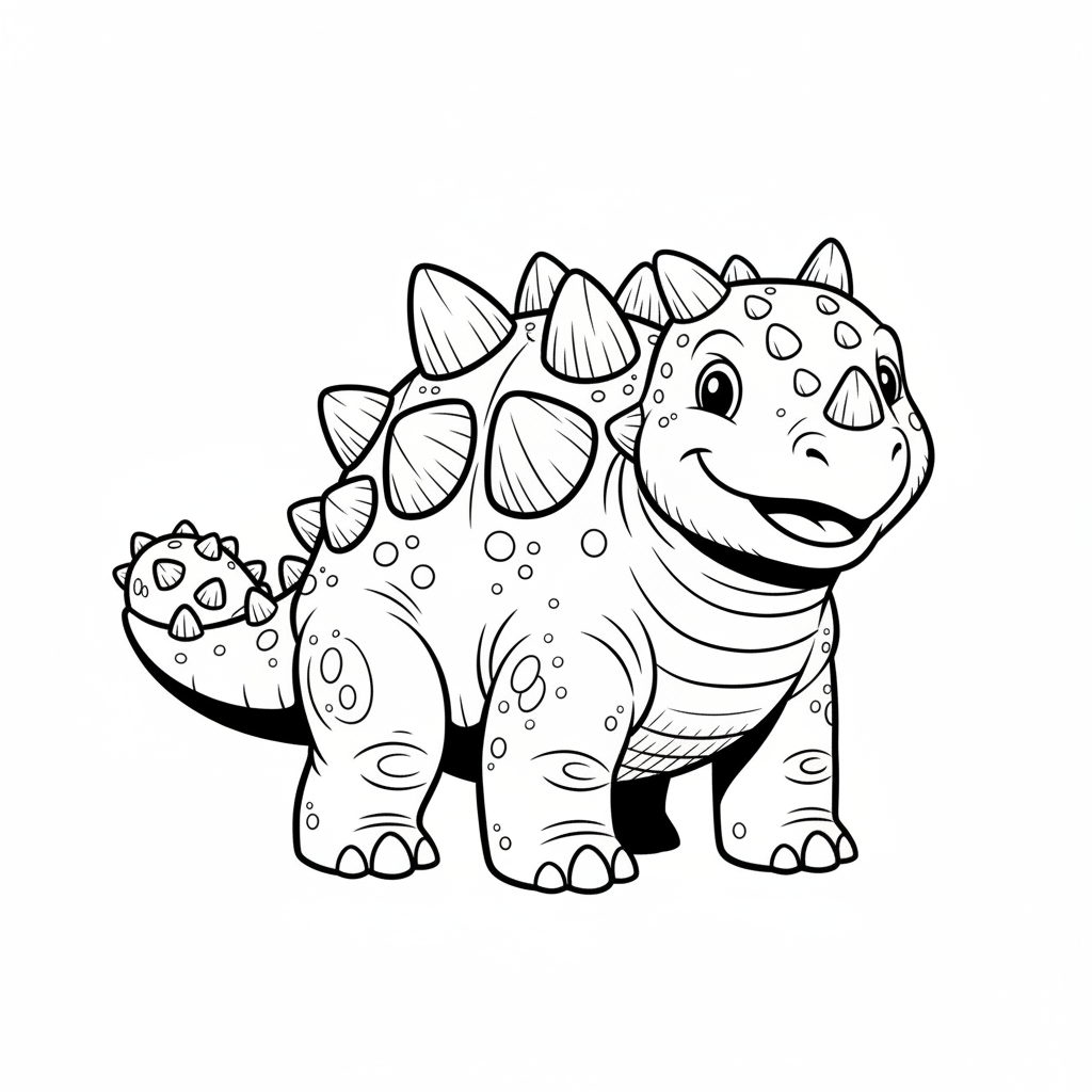 Tank the Ankylosaurus - Black & White Illustration