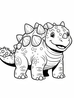 Tank the Ankylosaurus in Classic Coloring Book - Black & White Illustration