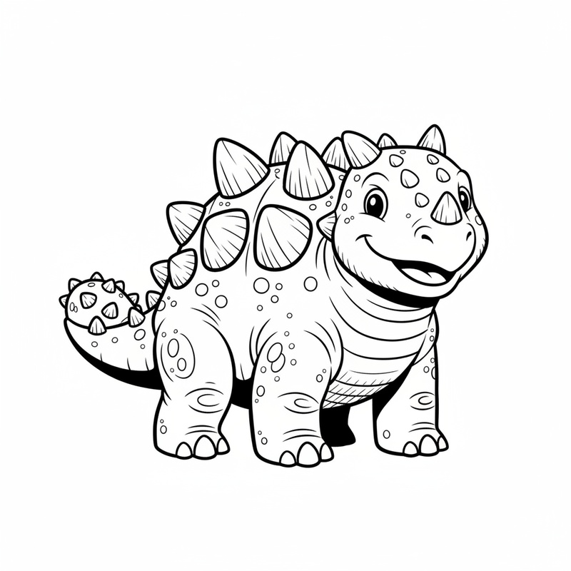 Tank the Ankylosaurus in Classic Coloring Book - Black & White Illustration