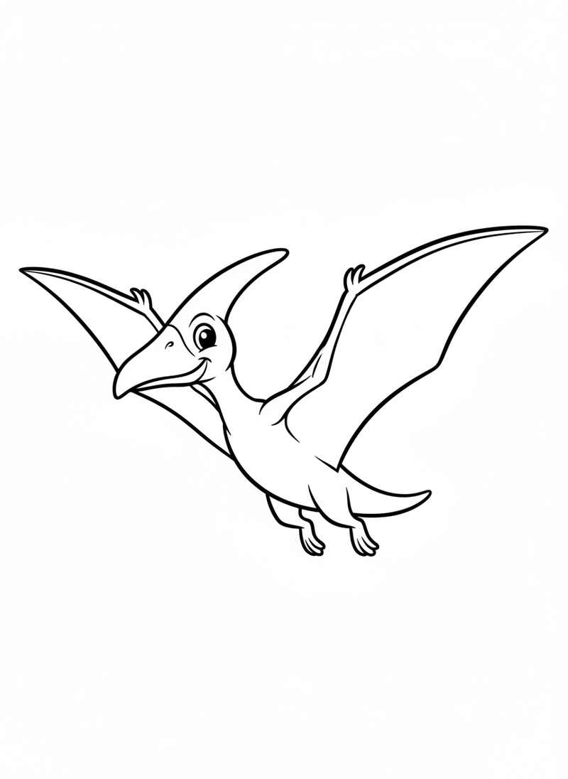 Wings the Pteranodon in Classic Coloring Book - Black & White Illustration