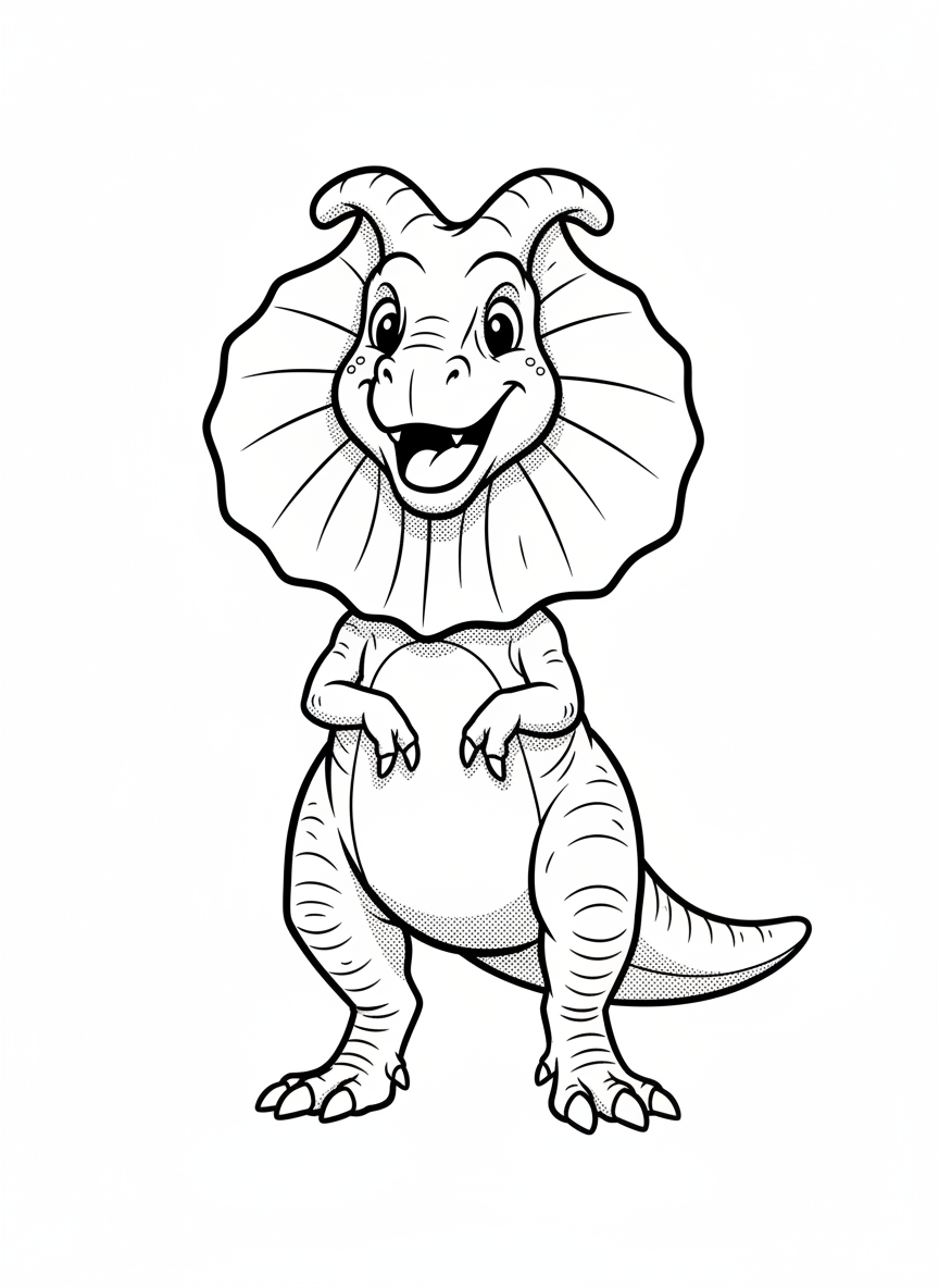 Spitter the Dilophosaurus - Black & White Illustration