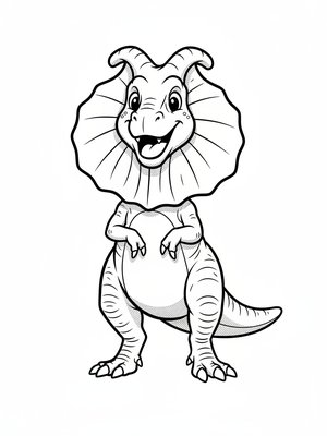 Spitter the Dilophosaurus in Classic Coloring Book - Black & White Illustration