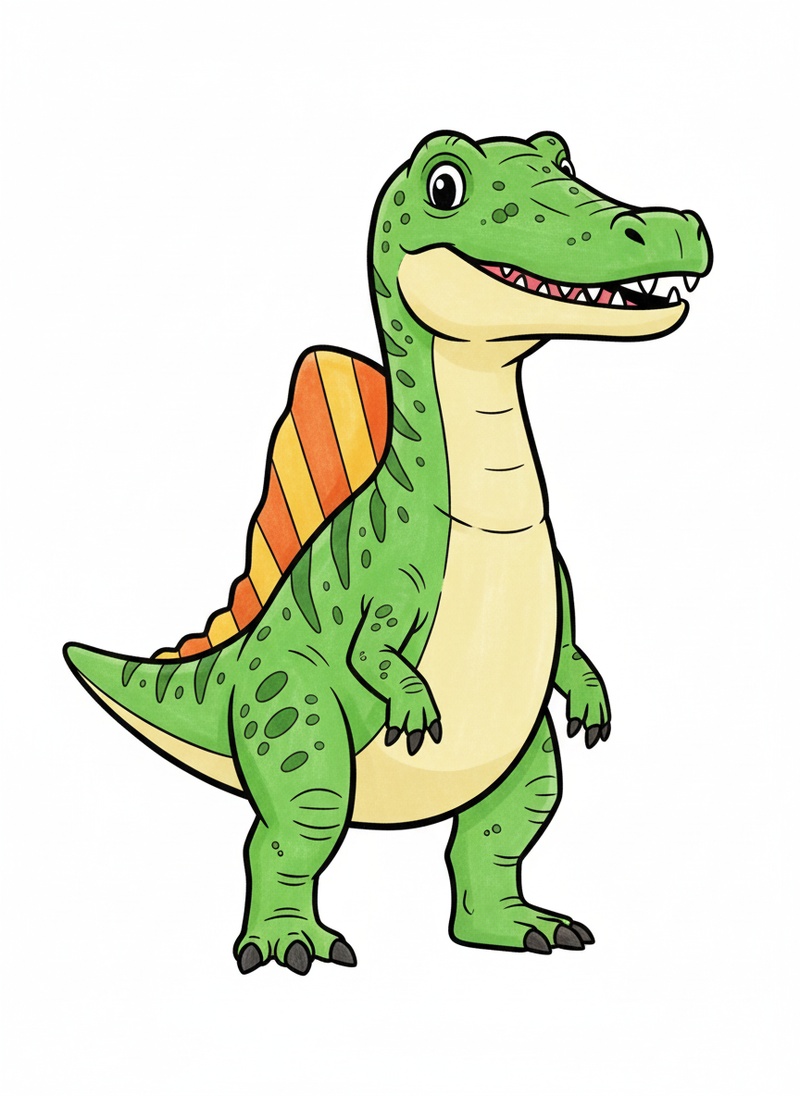 Spiney the Spinosaurus in Classic Coloring Book - Full Colored Illustration