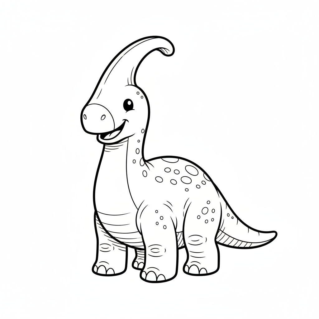 Crest the Parasaurolophus - Black & White Illustration