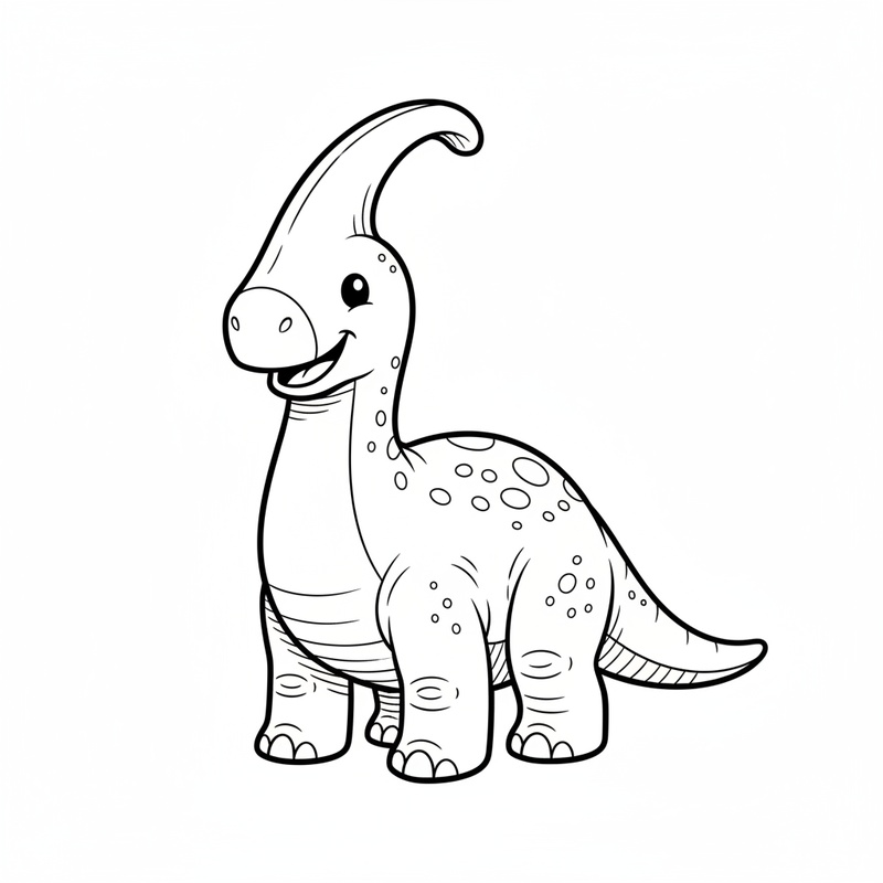 Crest the Parasaurolophus in Classic Coloring Book - Black & White Illustration