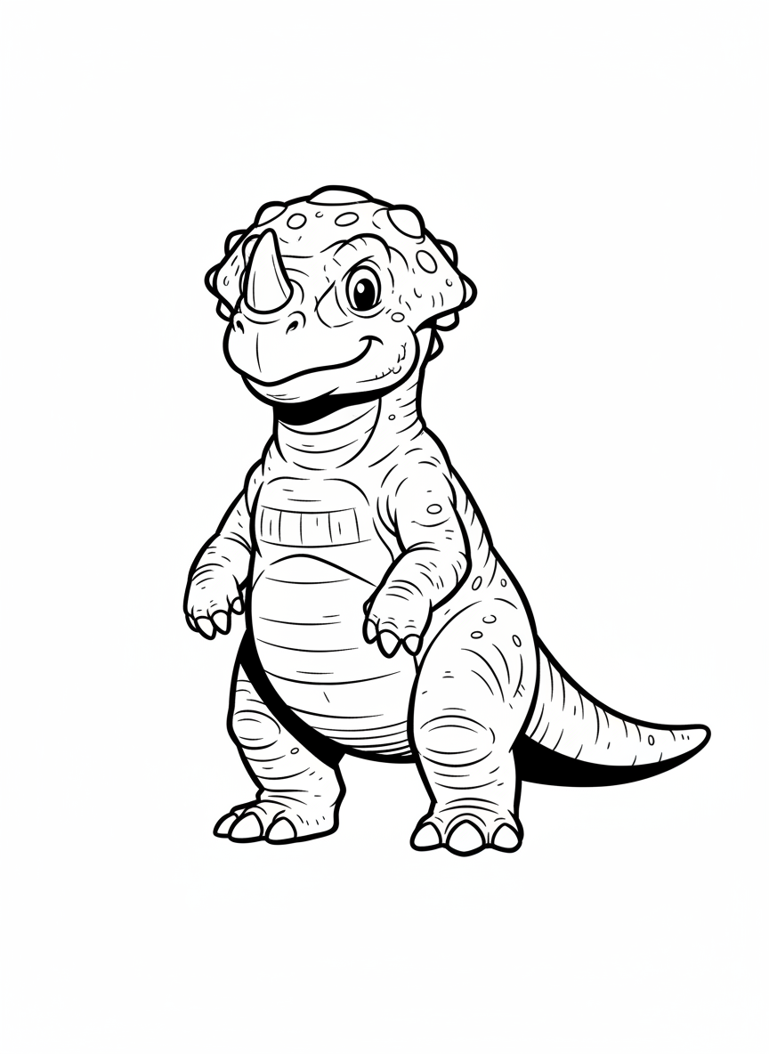 Pluto the Pachycephalosaurus - Black & White Illustration