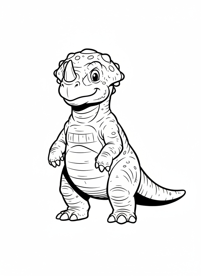 Pluto the Pachycephalosaurus in Classic Coloring Book - Black & White Illustration