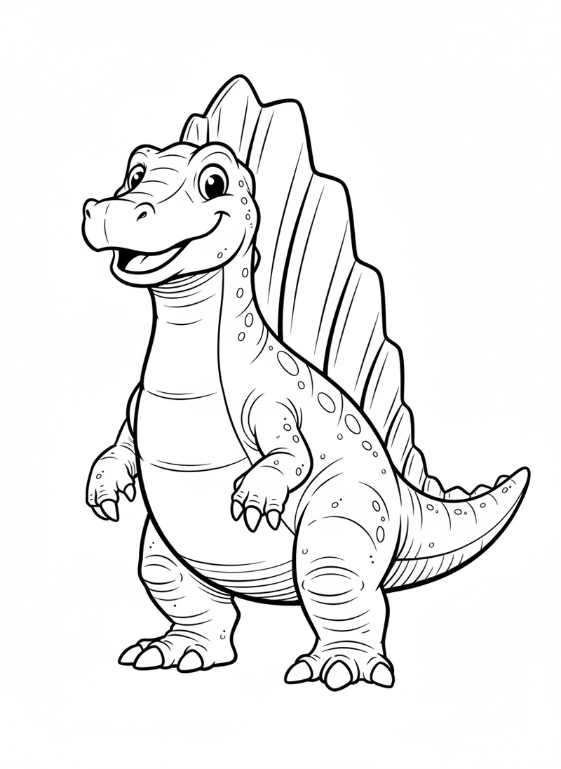 Spiney the Spinosaurus in Classic Coloring Book - Black & White Illustration