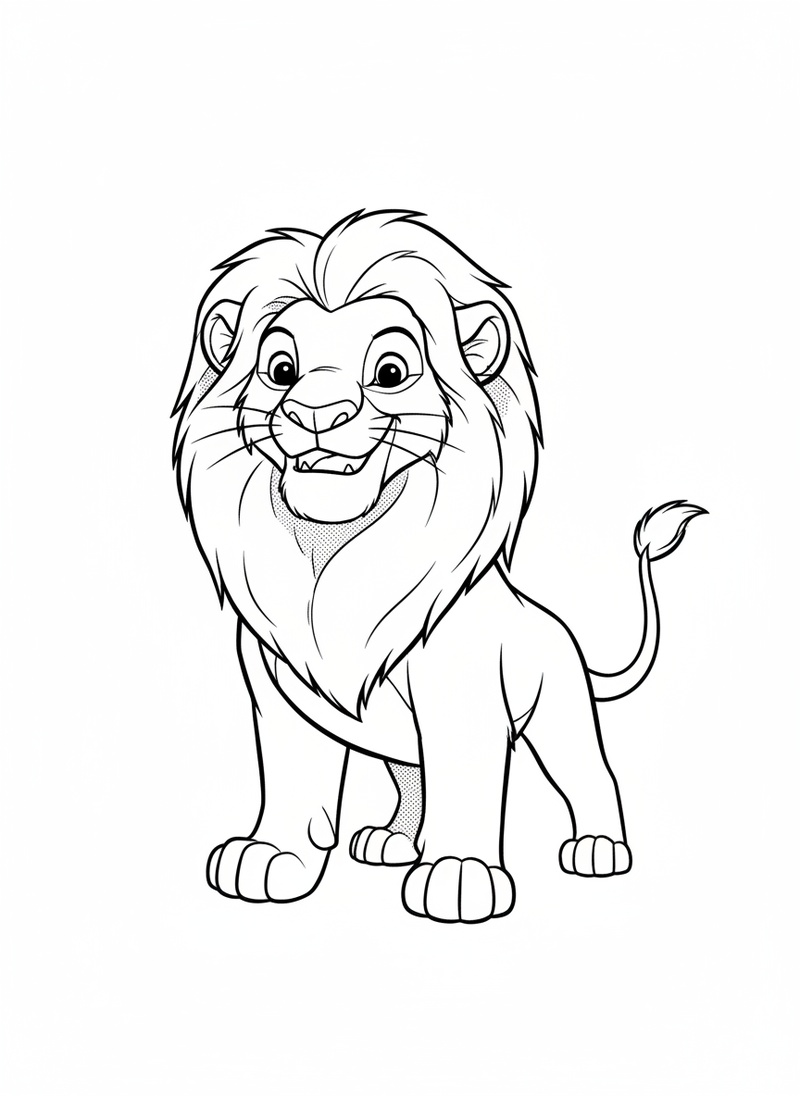 Simba the Proud Lion in Classic Coloring Book - Black & White Illustration