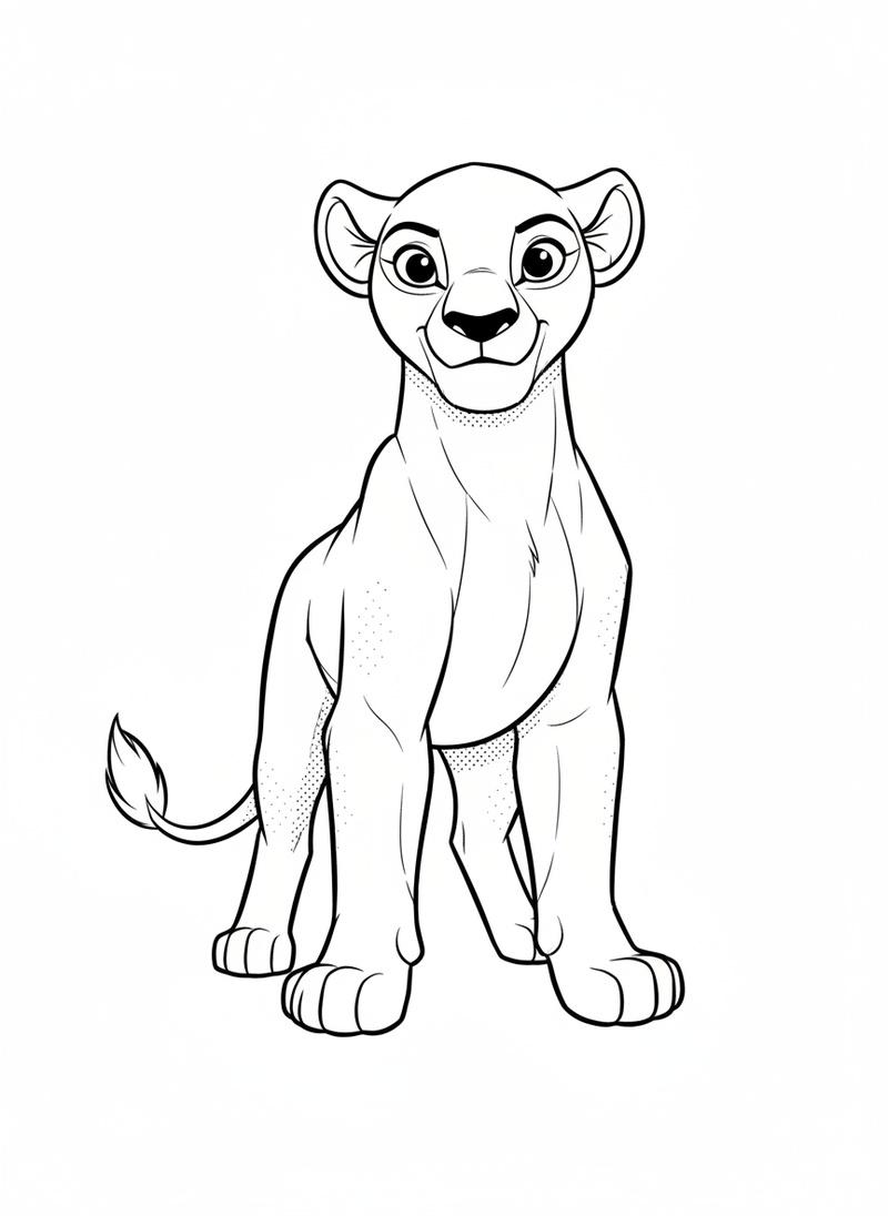 Nala the Fierce Lioness in Classic Coloring Book - Black & White Illustration