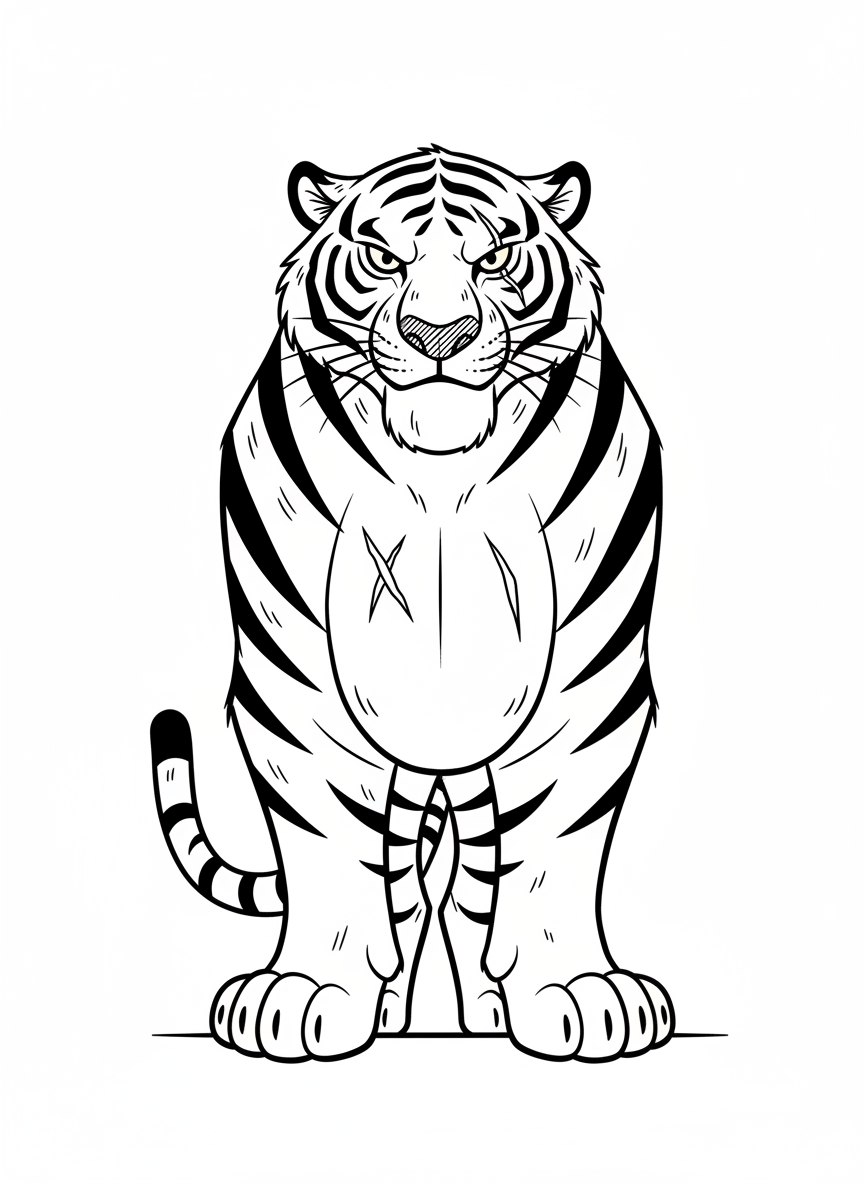 Shere the Villain Tiger - Black & White Illustration