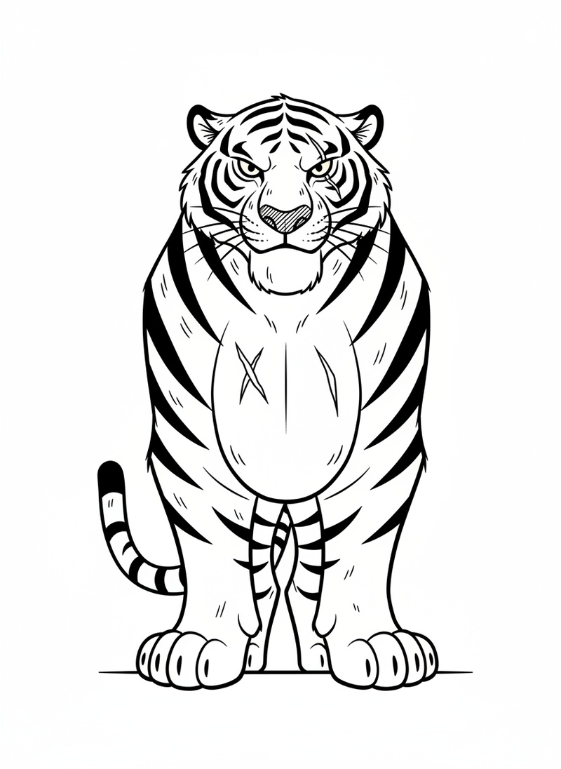 Shere the Villain Tiger in Classic Coloring Book - Black & White Illustration