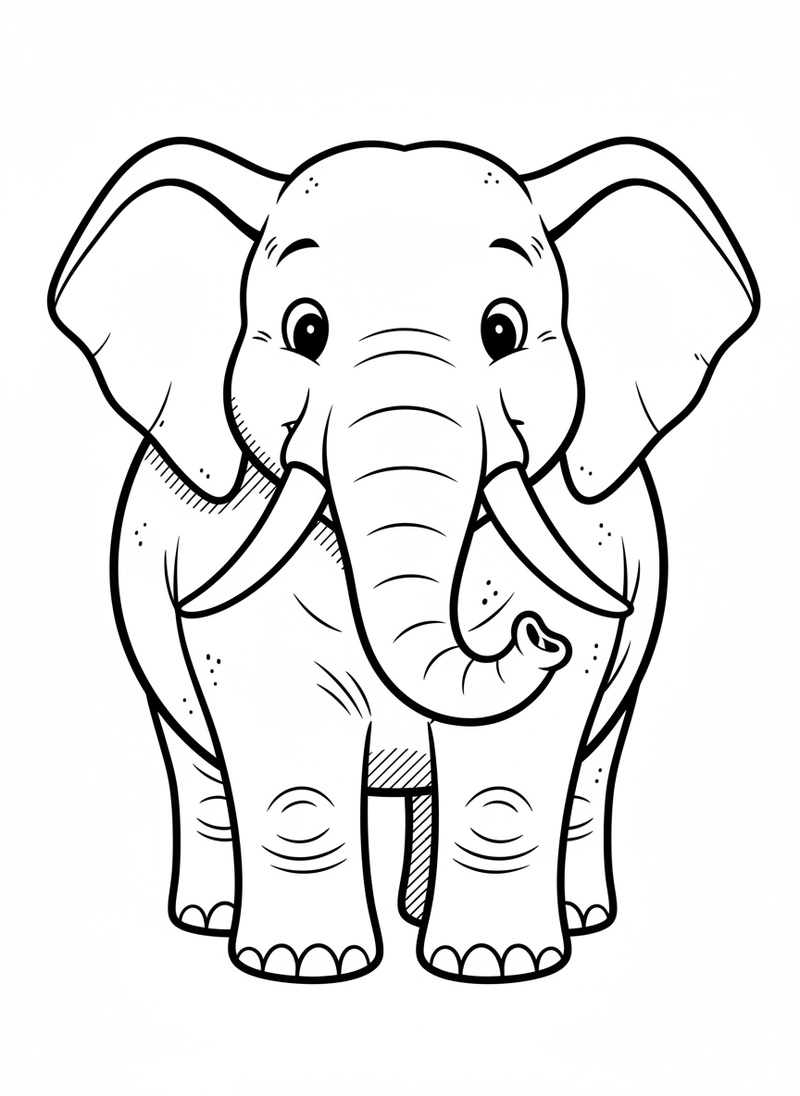 Ella the Gentle Elephant in Classic Coloring Book - Black & White Illustration