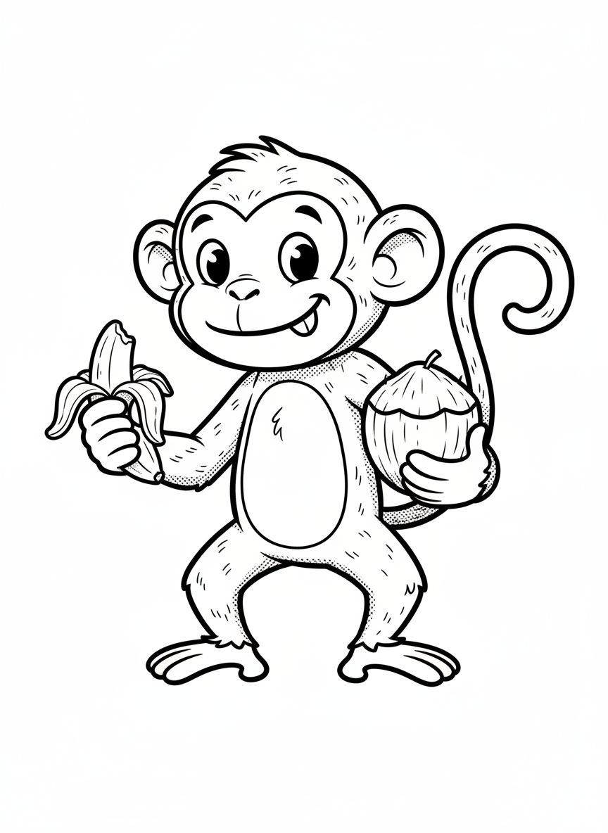 Mango the Cheeky Monkey - Black & White Illustration