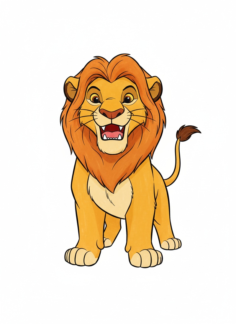 Simba the Proud Lion in Classic Coloring Book - Full Colored Illustration