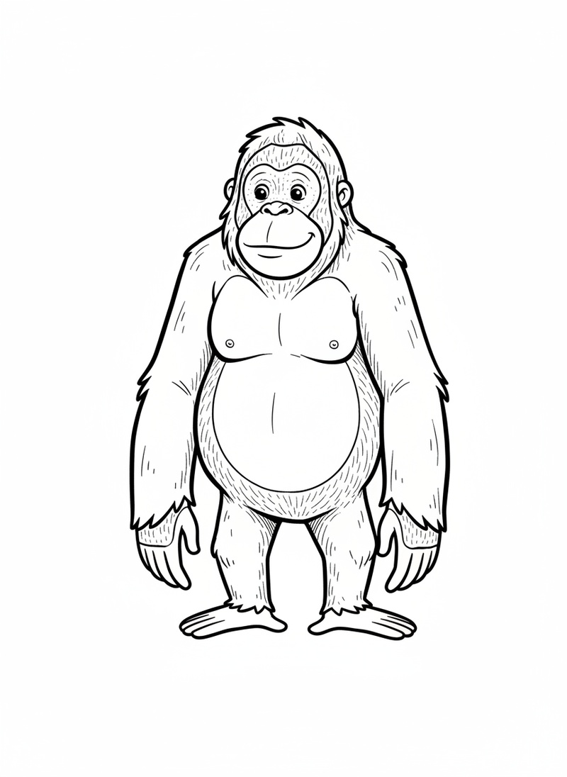 Coco the Swinging Orangutan in Classic Coloring Book - Black & White Illustration