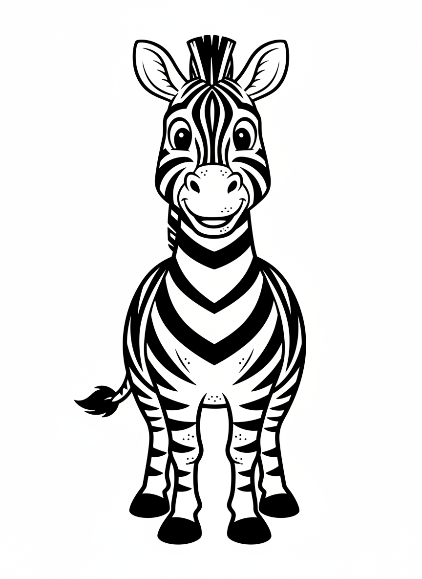 Zippy the Zebra - Black & White Illustration