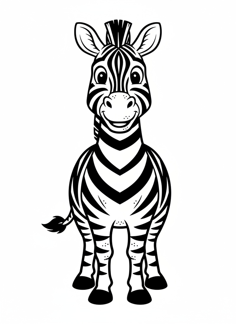 Zippy the Zebra in Classic Coloring Book - Black & White Illustration