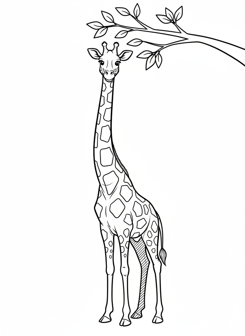 Stretch the Giraffe in Classic Coloring Book - Black & White Illustration