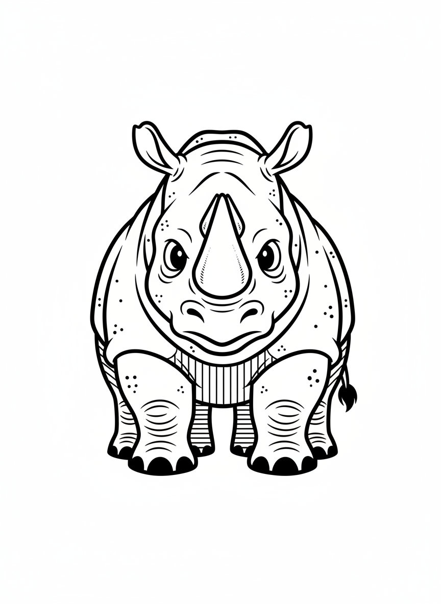 Rhino the Tough Rhinoceros - Black & White Illustration