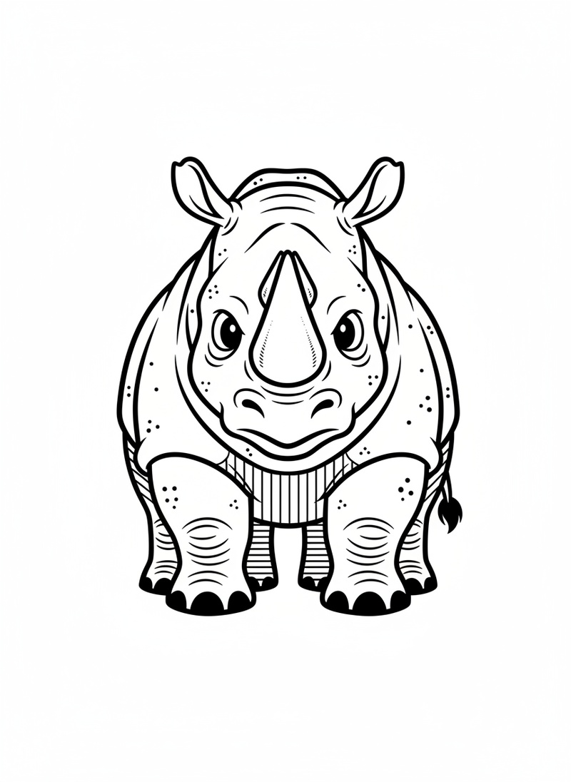 Rhino the Tough Rhinoceros in Classic Coloring Book - Black & White Illustration