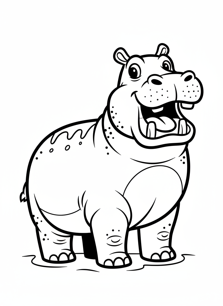 Hippo the River Giant - Black & White Illustration