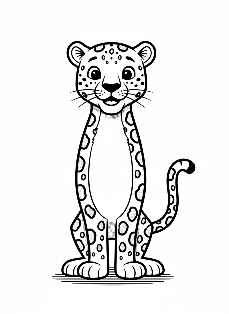 Spots the Leopard in Classic Coloring Book - Black & White Illustration