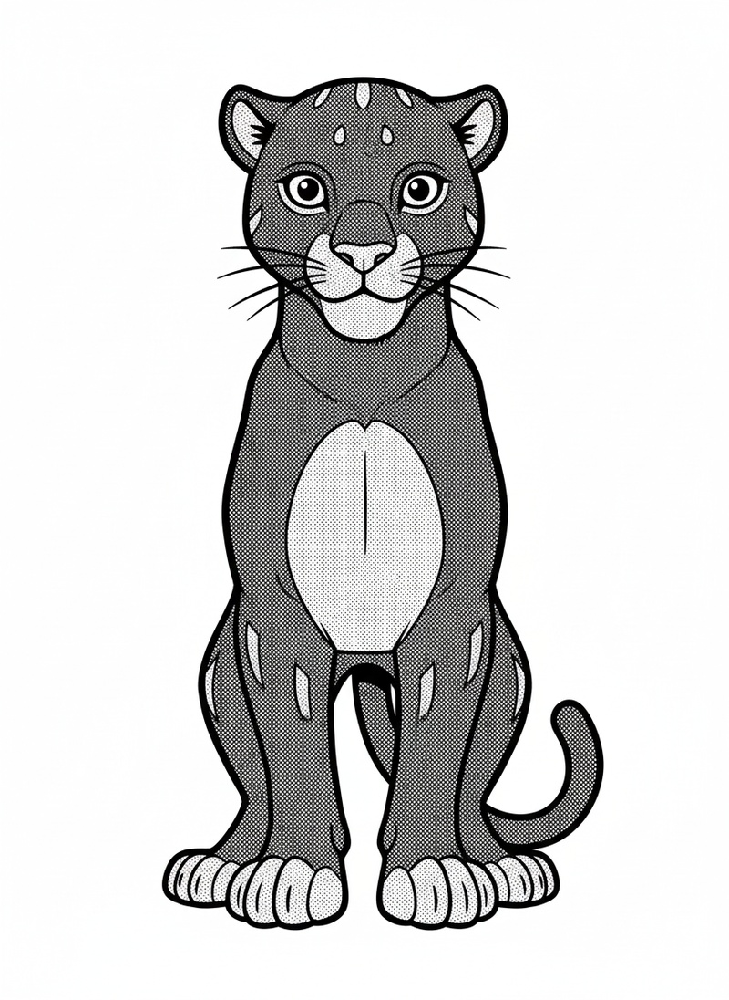 Shadow the Black Panther in Classic Coloring Book - Black & White Illustration