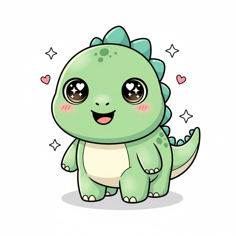 Spike the Stegosaurus in Kawaii Cute - Full Colored Illustration