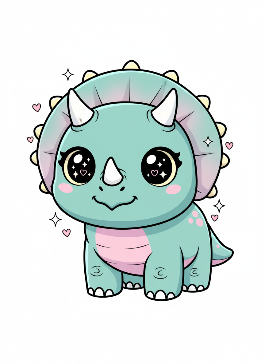 Trixie the Triceratops - Full Colored Illustration