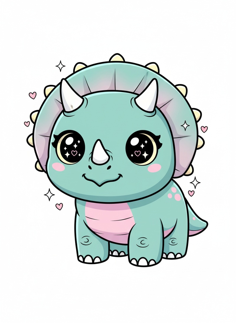 Trixie the Triceratops in Kawaii Cute - Full Colored Illustration