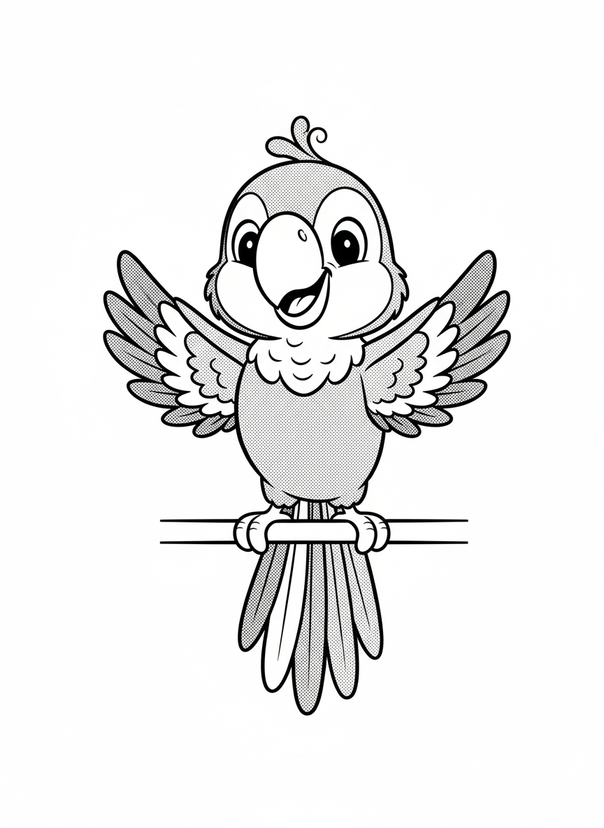 Chatter the Parrot - Black & White Illustration