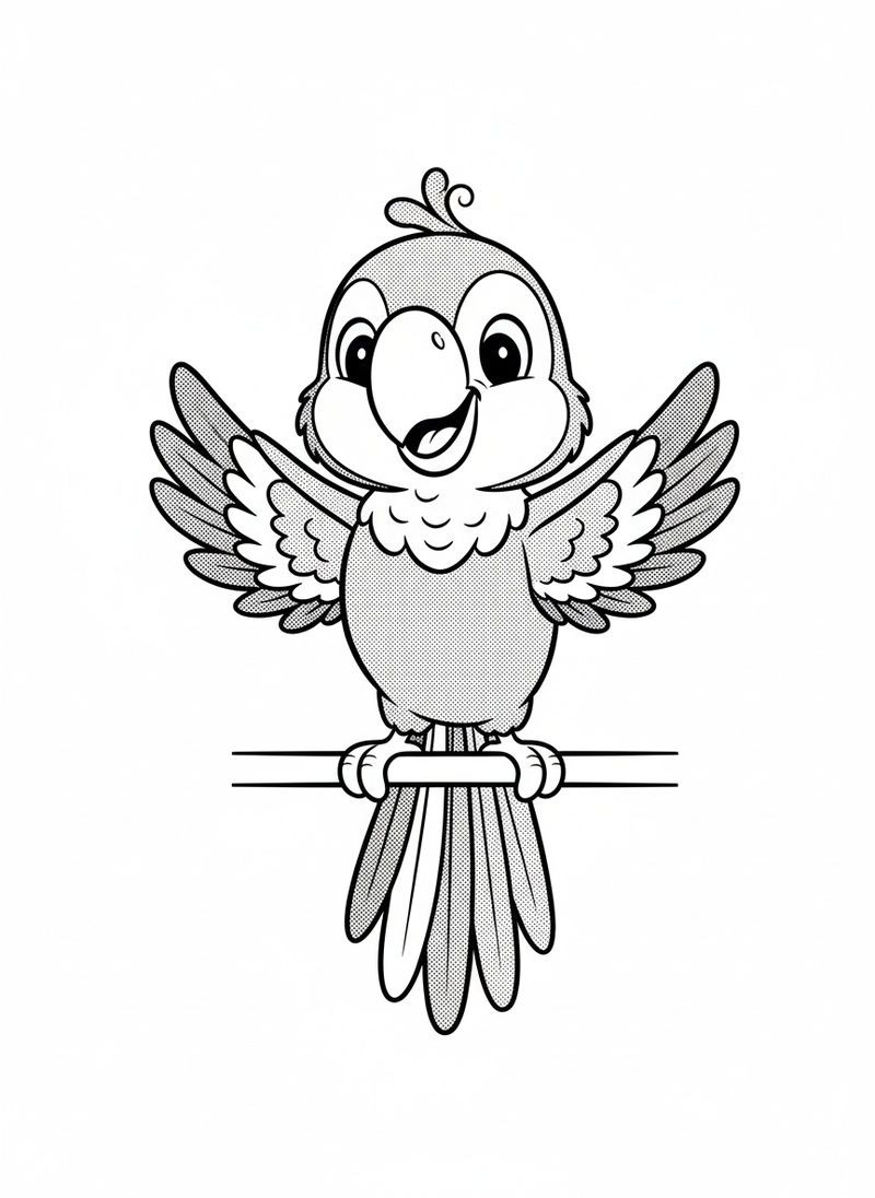 Chatter the Parrot in Classic Coloring Book - Black & White Illustration