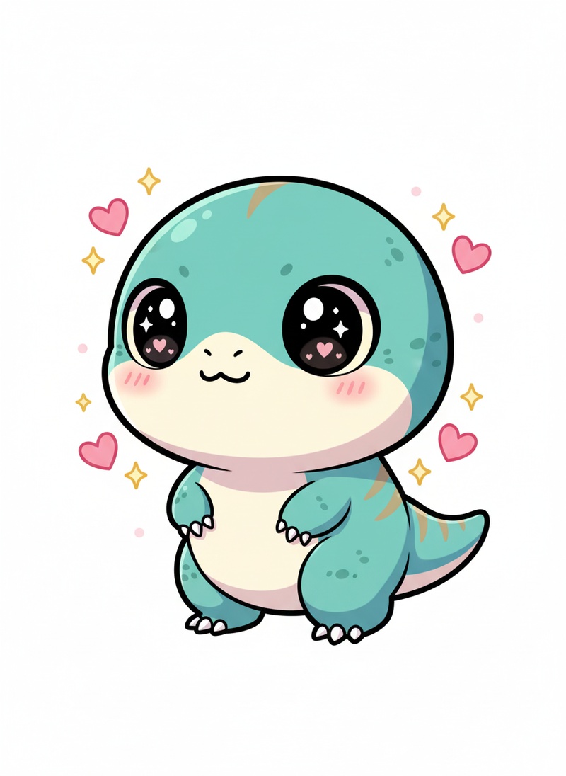 Zippy the Velociraptor in Kawaii Cute - Full Colored Illustration