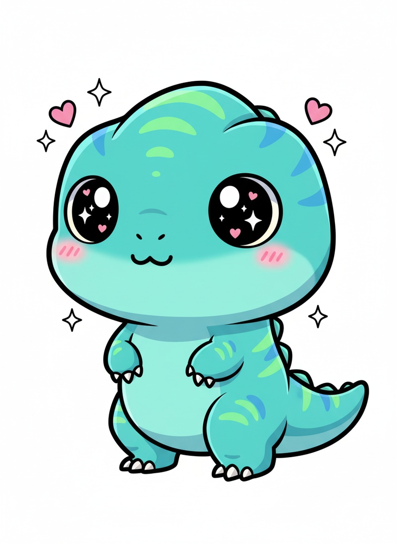 Striker the Pack Raptor in Kawaii Cute - Full Colored Illustration