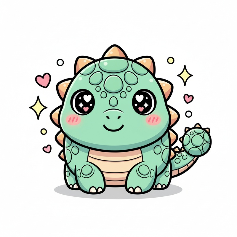 Tank the Ankylosaurus in Kawaii Cute - Full Colored Illustration