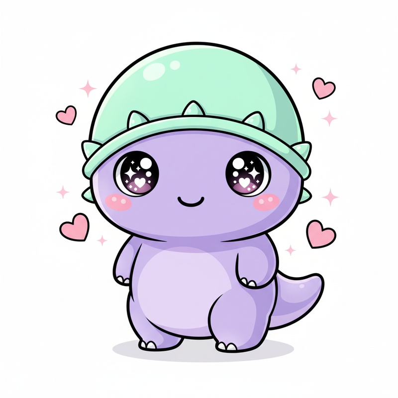 Pluto the Pachycephalosaurus in Kawaii Cute - Full Colored Illustration
