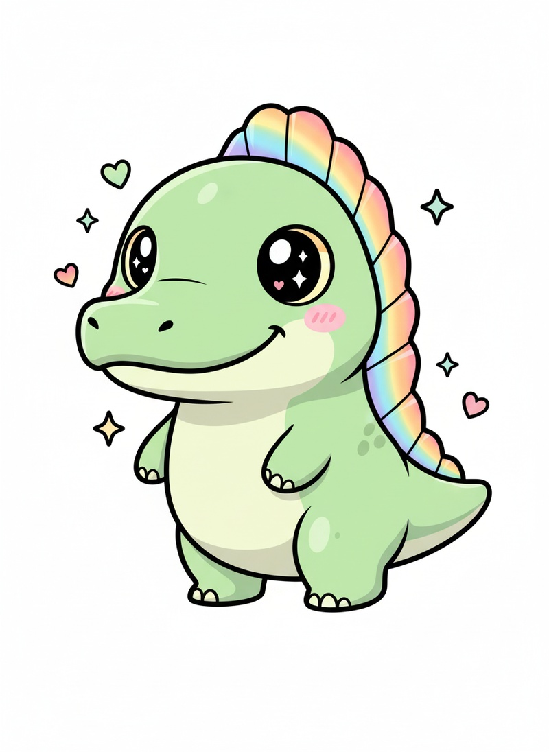 Spiney the Spinosaurus in Kawaii Cute - Full Colored Illustration