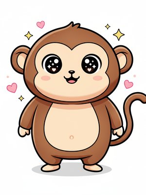 Mango the Cheeky Monkey in Kawaii Cute - Full Colored Illustration