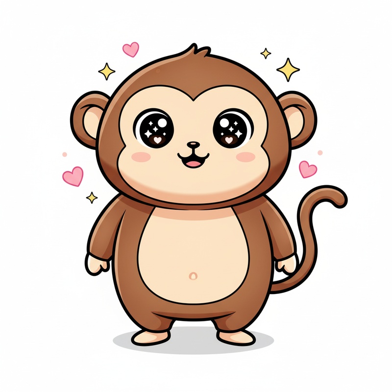 Mango the Cheeky Monkey in Kawaii Cute - Full Colored Illustration