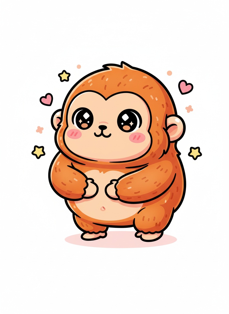 Coco the Swinging Orangutan in Kawaii Cute - Full Colored Illustration